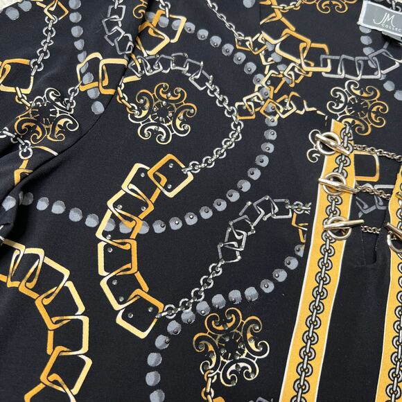 JM Collection Black Gold Chain Print Tunic Medium - Picture 4 of 11